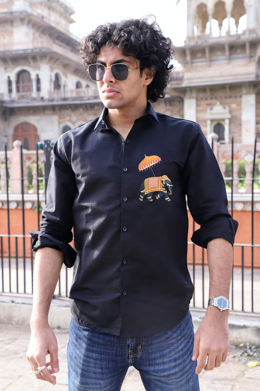 Elephant Printed Black Shirt
