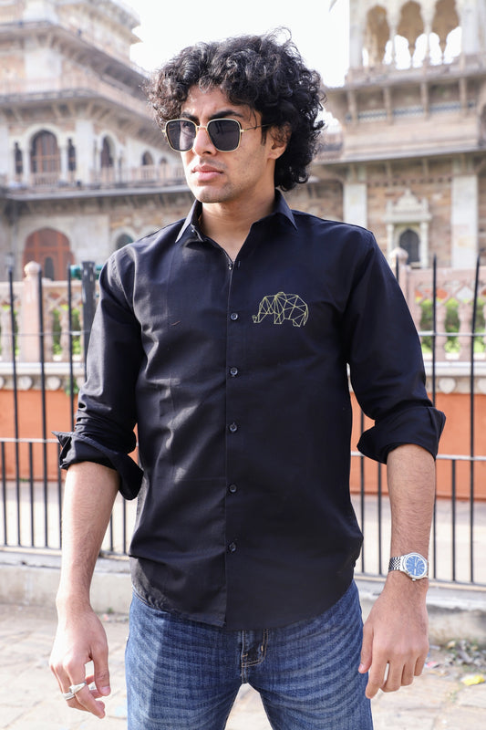 Elephant Embroidered Black Shirt