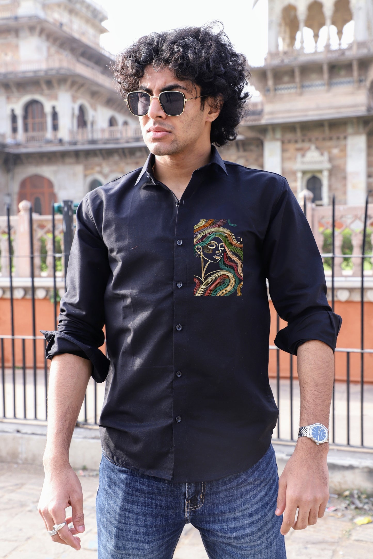 Girl Abstract Printed Black Shirt