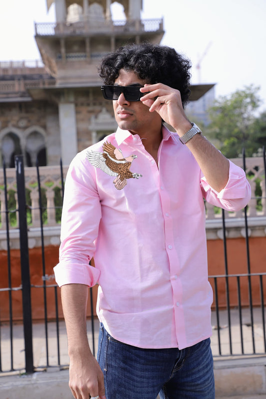 Eagle Embroidered Pink Shirt