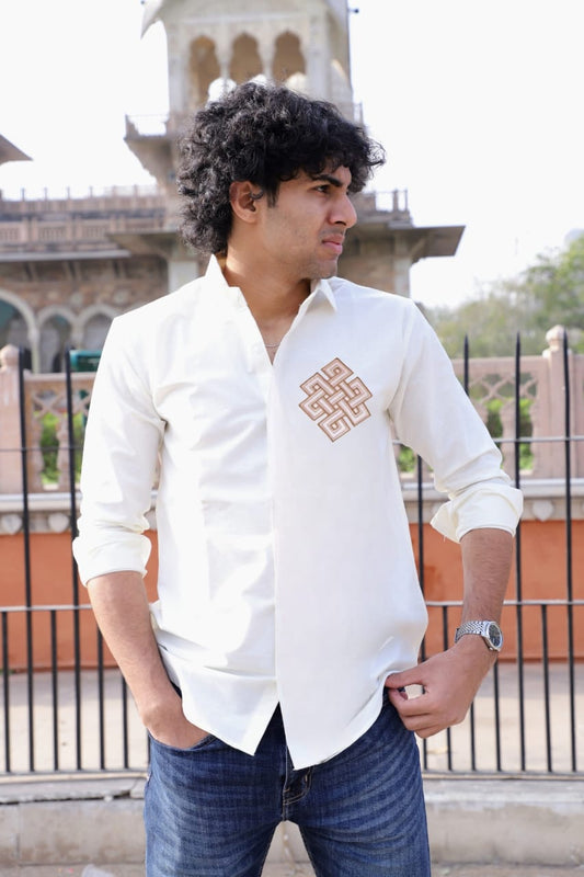 Puzzle Embroidered White Shirt