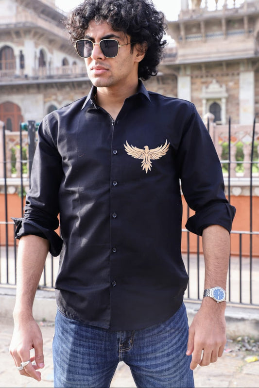 Falcon Embroidered Black Shirt