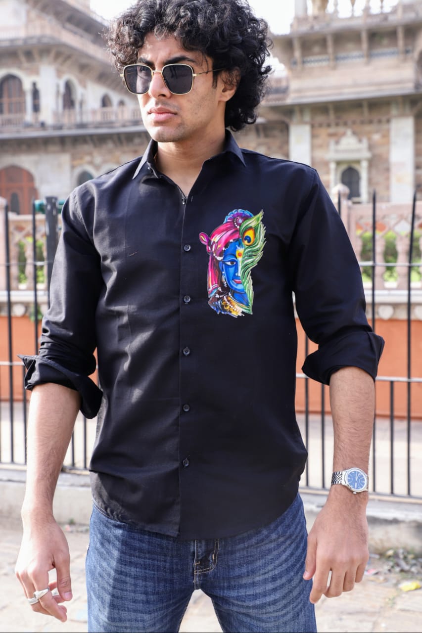 Krishna Printed Black Shirt