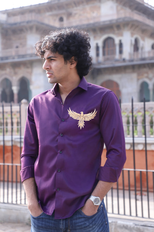 Falcon Embroidered Wine Shirt