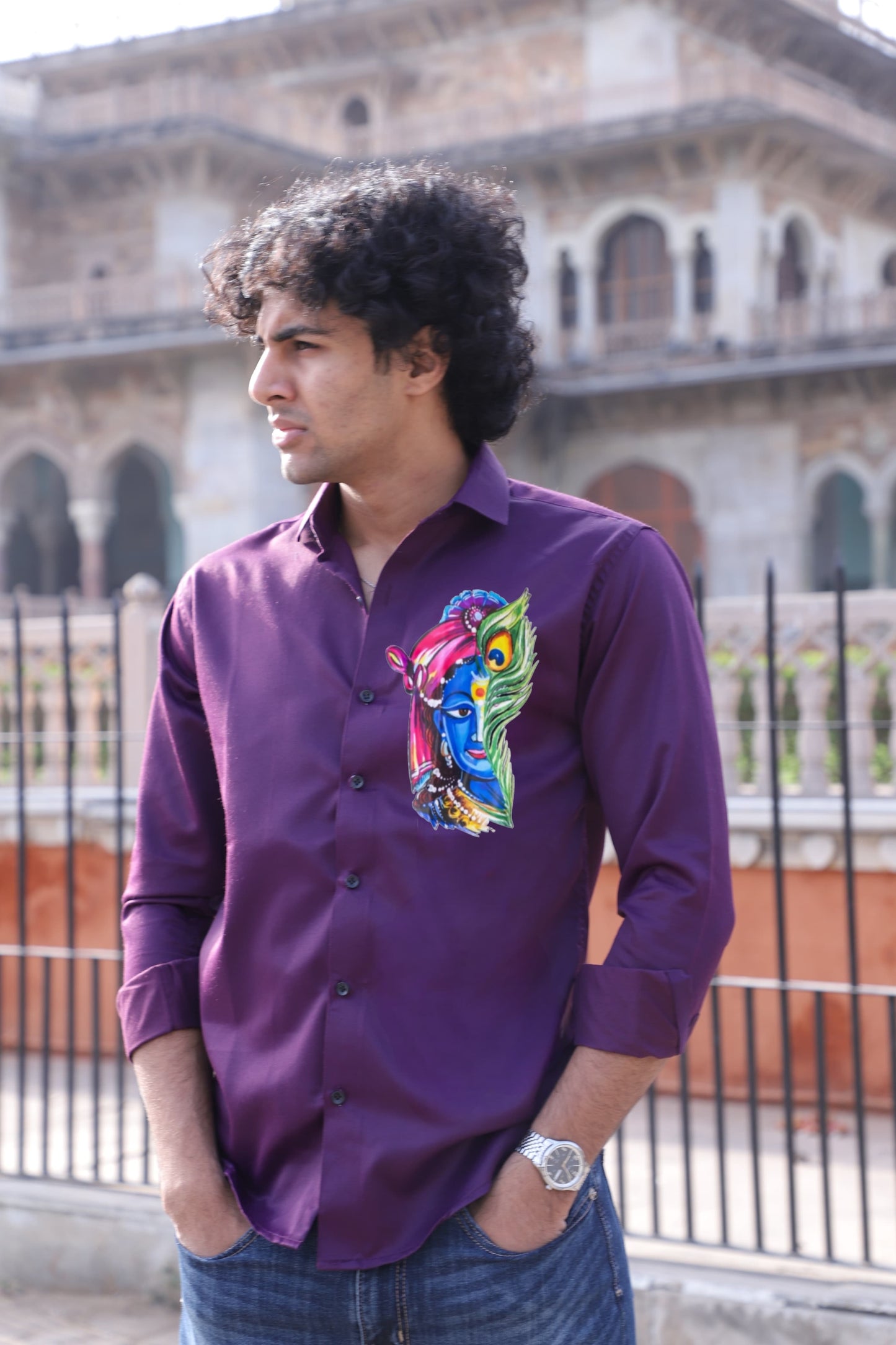 Krishna Printed Wine Shirt