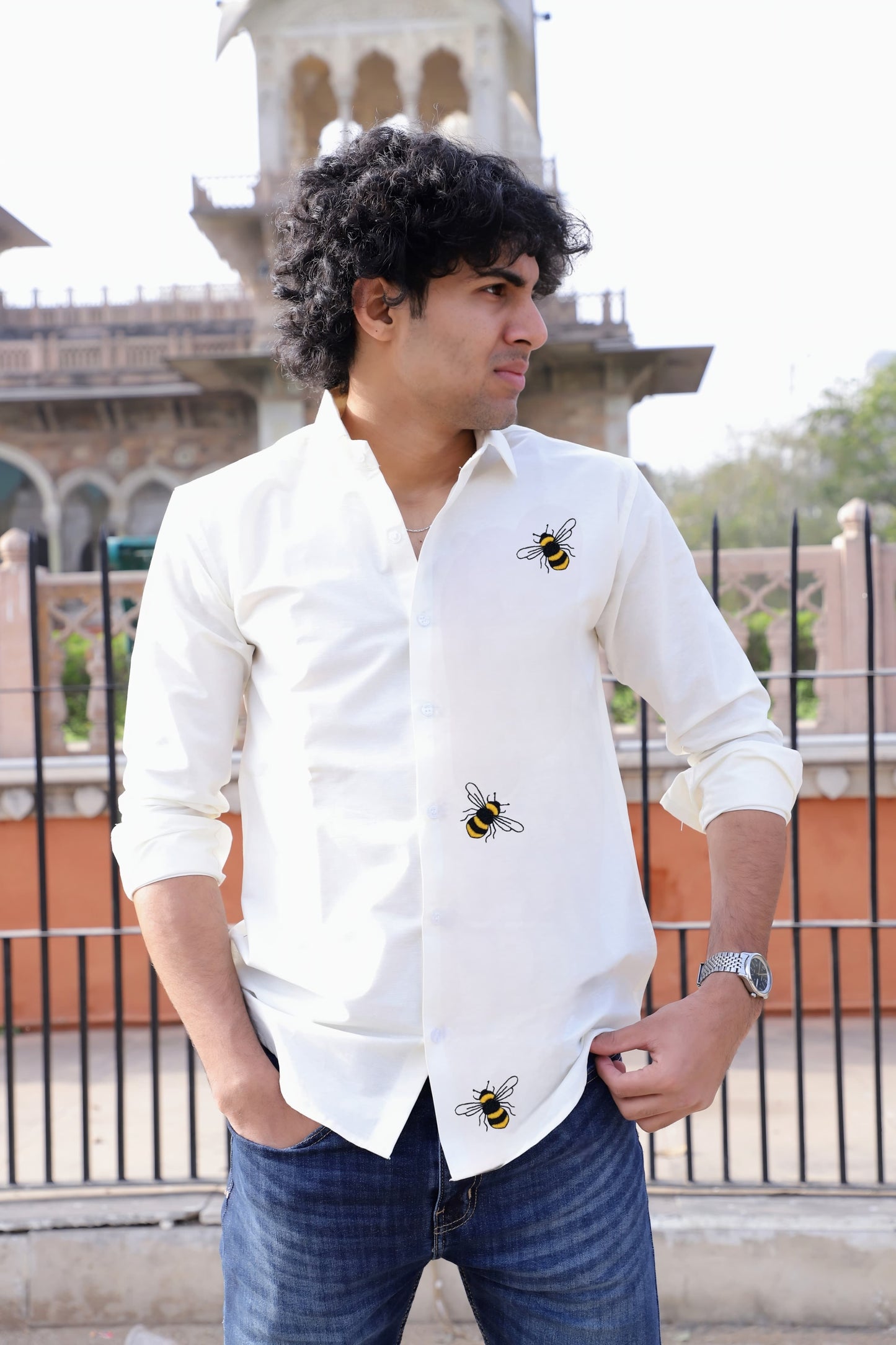 Bee Embroidered White Shirt