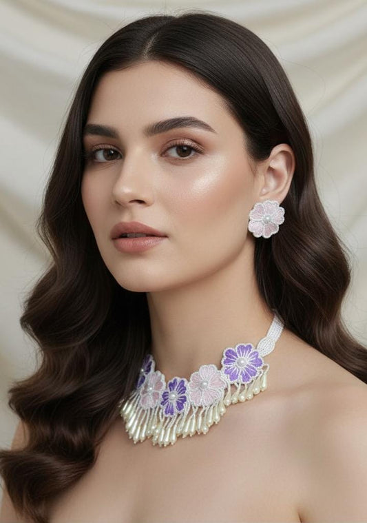 Purple Pearl Embellished Necklace