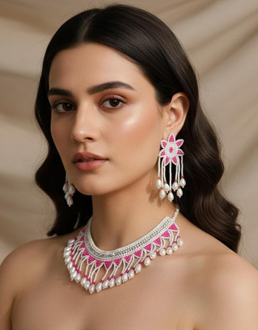 Pink Pearl Embellished Necklace