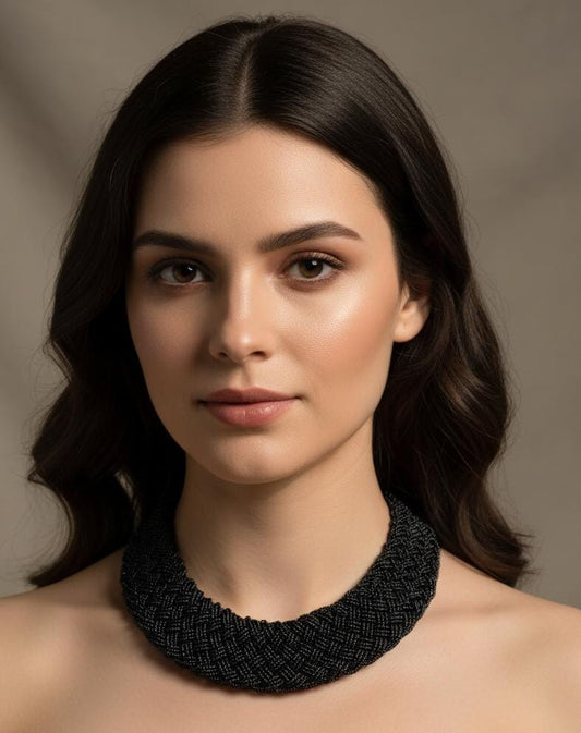 Black Moti Embellished Necklace