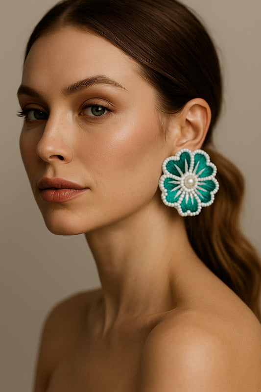 Green Flower Handmade Earring