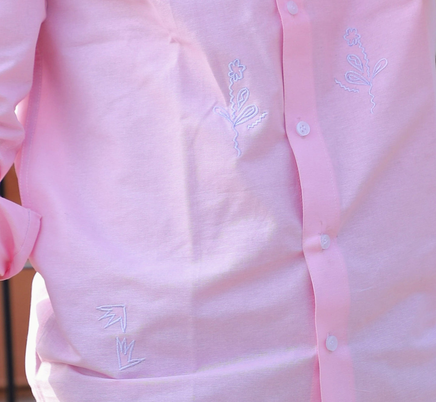 Pink Floral Embroidered Shirt