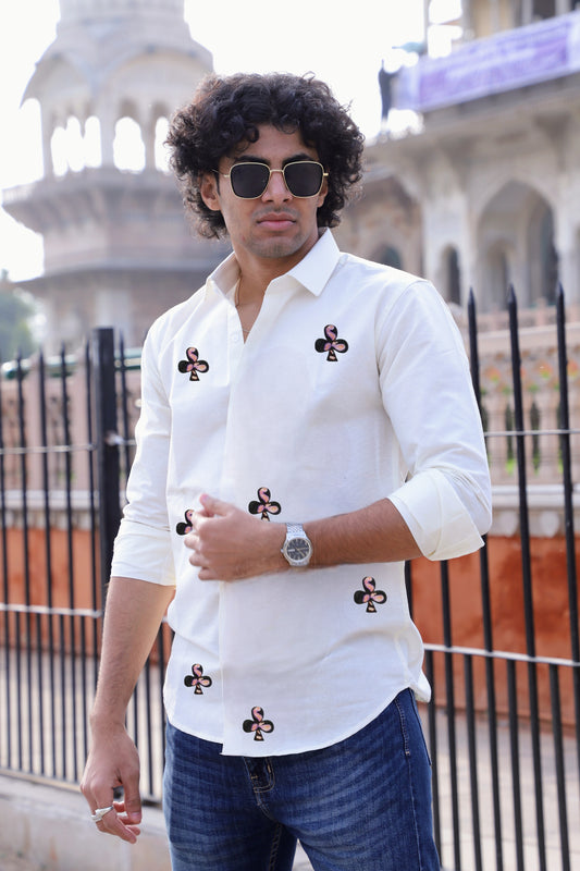 Embroidered Clubs White Shirt