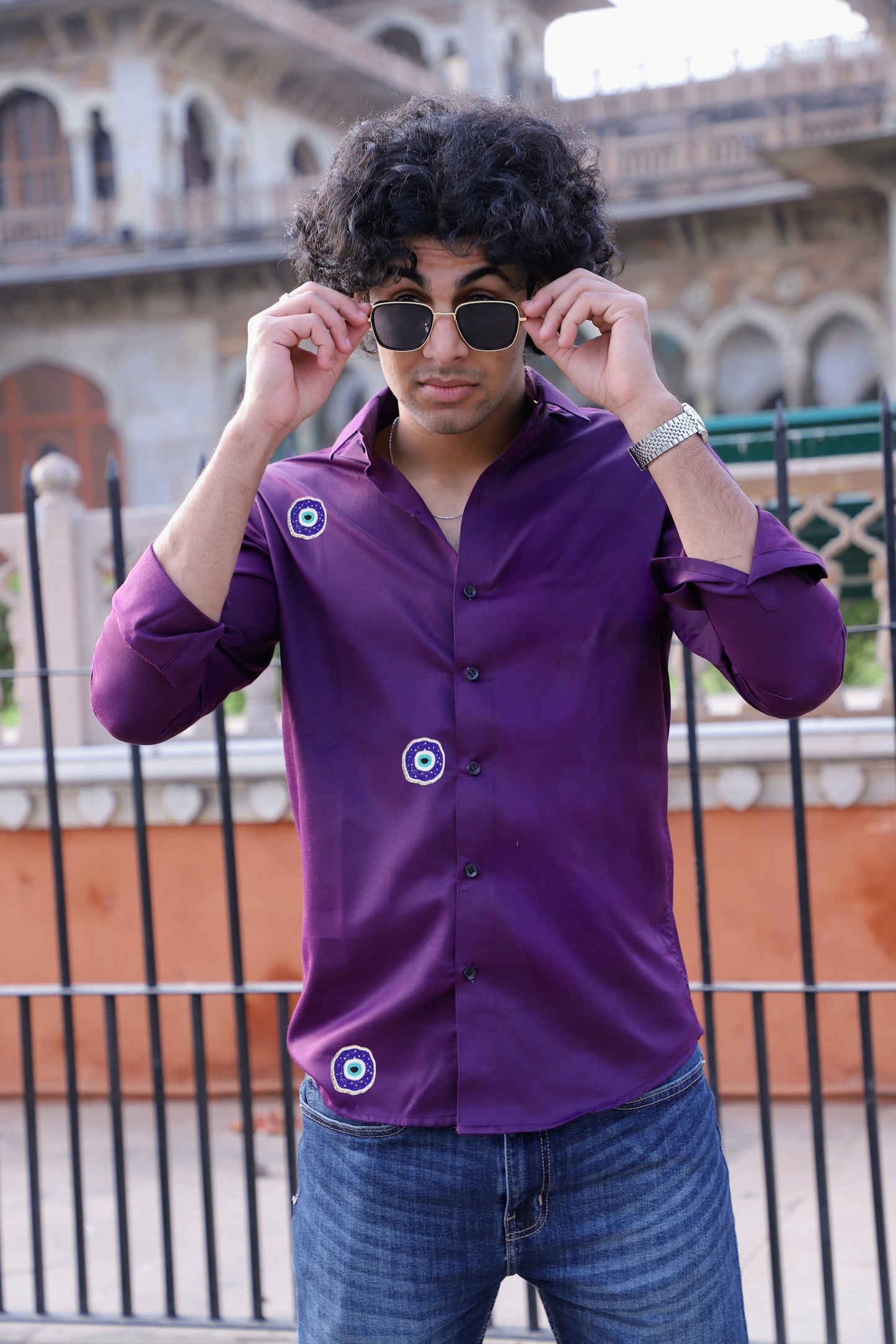 May Every Evil Eye Go Blind Embroidered Purple Shirt