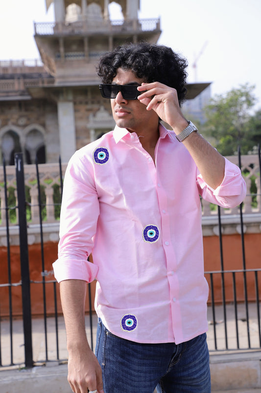 May Every Evil Eye Go Blind Embroidered Pink Shirt